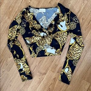 cropped versace print long sleeve top